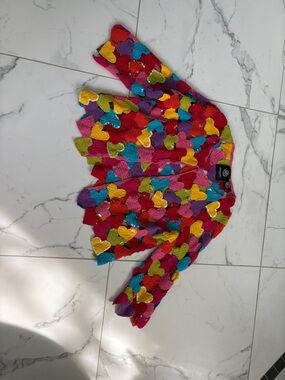 Michael Simon Event Open Weave crochet squined Hear-Themed Sweater sz M